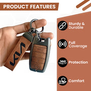 Metal Leather Car Key Cover Compatible With Kia Seltos, Sonet, Carens | Push Start Only Key