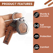 Metal Leather Key Cover for Suzuki Swift, Dzire, Ertiga, Baleno, Celerio, WagonR, Ritz, Brezza, Scross, Alto, Fronx, XL6, Ciaz, Grand Vitara, Jimny, Alto K10, S Presso, Ignis |for Toyoto Rumion, Hyryder, Urben Cruiser, Galanza | 2 Button Key