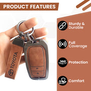 Metal Leather Car Key Cover For Toyota Fortuner, Hilux, Innova Crysta,  Legender, Innova HyCross, Land Cruiser | 2 Button Type M1 Push Start Smart Key
