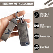 Metal Leather Car Key Cover Compatible With Mahindra XUV 500 | 3 Button Flip Key