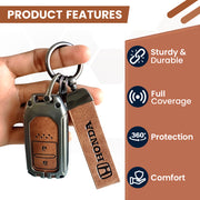 Metal Leather Key Cover Compatible with City, Civic, Jazz, Amaze,  CR-V, WR-V, BR-V, Jazz BS6,  Civic 2020 | Push Start Model