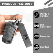 Metal Leather Key Cover For Mahindra Scorpio, XUV 300,  Marazzo, XUV 700,  3XO, XUV 400 EV,  Bolero, Thar, TUV 3  & Thar Roxx | 3 Button Flip Key