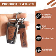 Metal Leather Car Key Cover For Toyota Corolla Altis, Innova Crysta   | 3 Button Flip Key