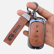 Metal Leather Key Cover For TATA curvv| 4 Button smart key