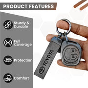 Metal Leather Key Cover for Toyota Rumion, Hyryder, Urben Cruiser, Galanza | 2 Button Key