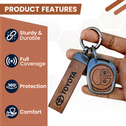 Metal Leather Car Key Cover for Toyota Rumion, Hyryder, Urben Cruiser, Galanza | 2 Button Key