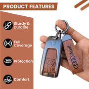 Metal Leather Key Cover For Audi Q5, A5, A8, Q7, A4, A6 3 button smart key