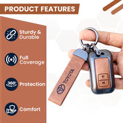 Metal Leather Key Cover For Toyota Glanza, Urban Cruiser hyryder | 2 button Smart Key|
