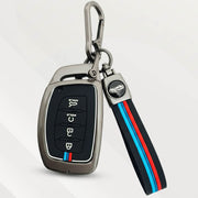 Metal Silicone Key Cover with Belt for Hyundai Alcazar, Creta, Tucson | 4 Button Smart Key
