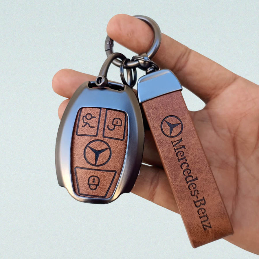 Metal Leather key cover for Mercedes Benz Compatibility: GL Series | S - Class | C - Class | M - Class | 3 Button Smart Key