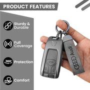 Metal Leather Key Cover For Audi Q5, A5, A8, Q7, A4, A6 3 button smart key