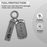 Metal Leather Key Cover For TATA curvv| 4 Button smart key