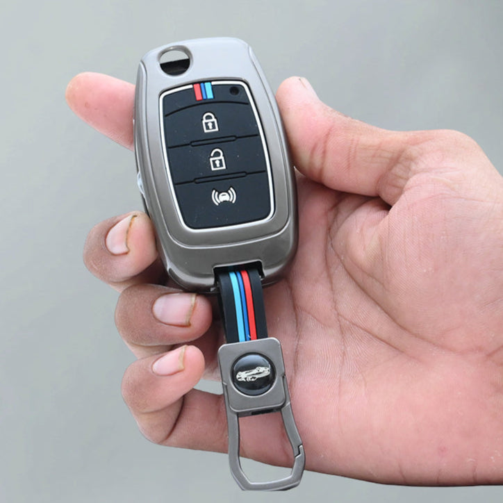 Mahindra Alturas G4, XUV 300 Key Cover | Metal Silicon | 3 Button Flip Key