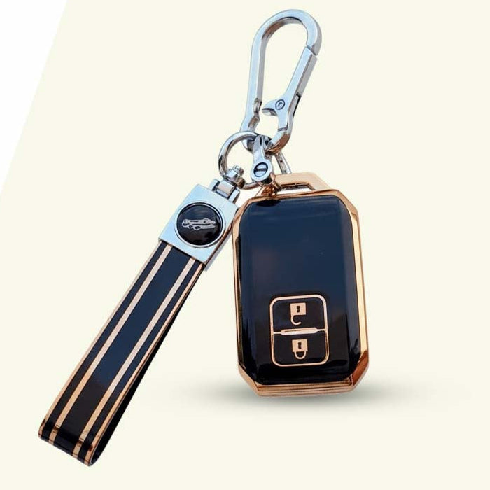 TPU Key Cover with Belt for Suzuki Baleno, Swift, Ertiga, XL6, DZire, Fronx, Scross, Celerio, Ciaz, Brezza, Grand Vitara, Jimny, Ignis | 2 Button Smart Key