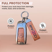 Metal Leather Key Cover For Audi Q5, A5, A8, Q7, A4, A6 3 button smart key