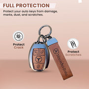 Metal Leather key cover for Mercedes Benz Compatibility: GL Series | S - Class | C - Class | M - Class | 3 Button Smart Key