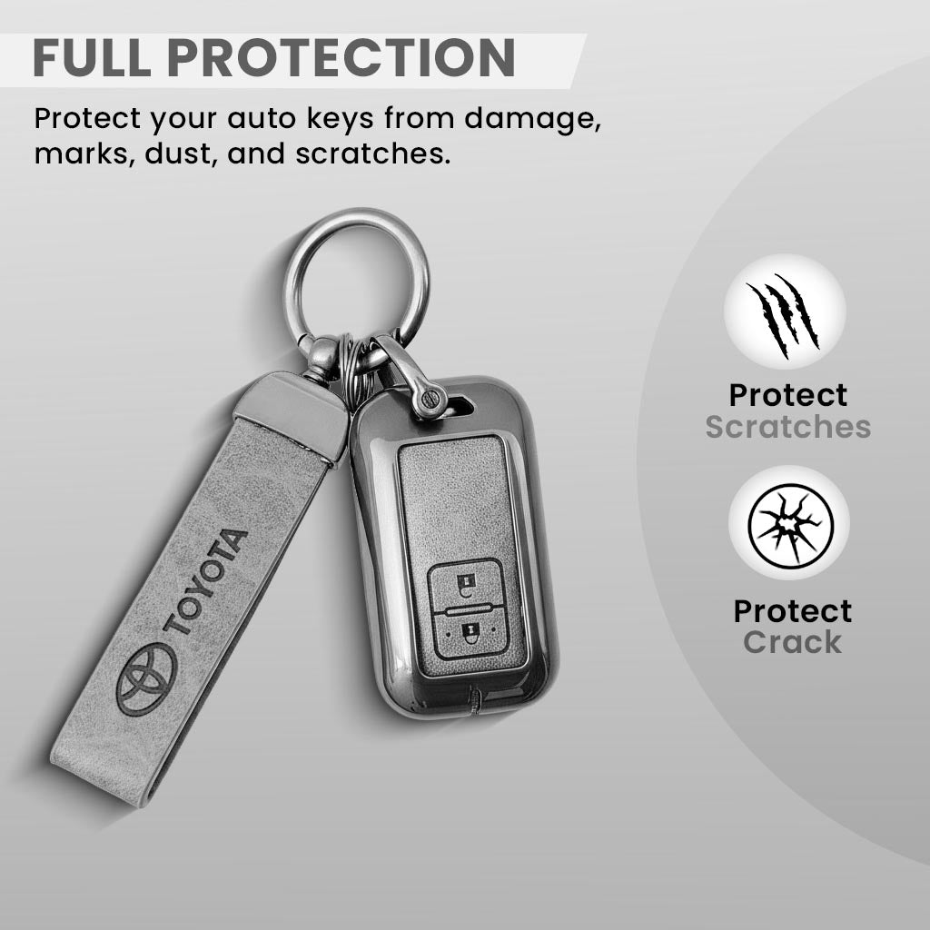 Metal Leather Key Cover For Toyota Glanza, Urban Cruiser hyryder | 2 button Smart Key|