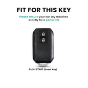 Metal Leather Key Cover for Suzuki Baleno, Swift, Ertiga, XL6, DZire, Fronx, Scross, Celerio, Ciaz, Brezza, Grand Vitara, Jimny, Ignis | 2 Button Smart Key