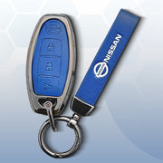 Metal Leather Car Key Cover For Nissan Magnite, Micra, Sunny, Teana 3 button smart key