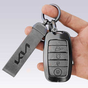Metal Leather Car Key Cover Compatible With Kia Seltos, Sonet, Carens | Push Start Key