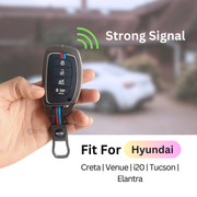 Metal Silicon Car Key Cover Compatible With Creta, Venue, i20 Tucson, Elantra | 4 Button Smart Key