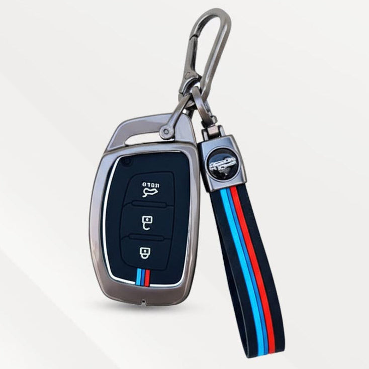 Metal Silicone Key Cover (Belt) for Grand i10 NIOS Asta, Venue, i20, Aura, Creta, Elantra | 3 Button Smart Key