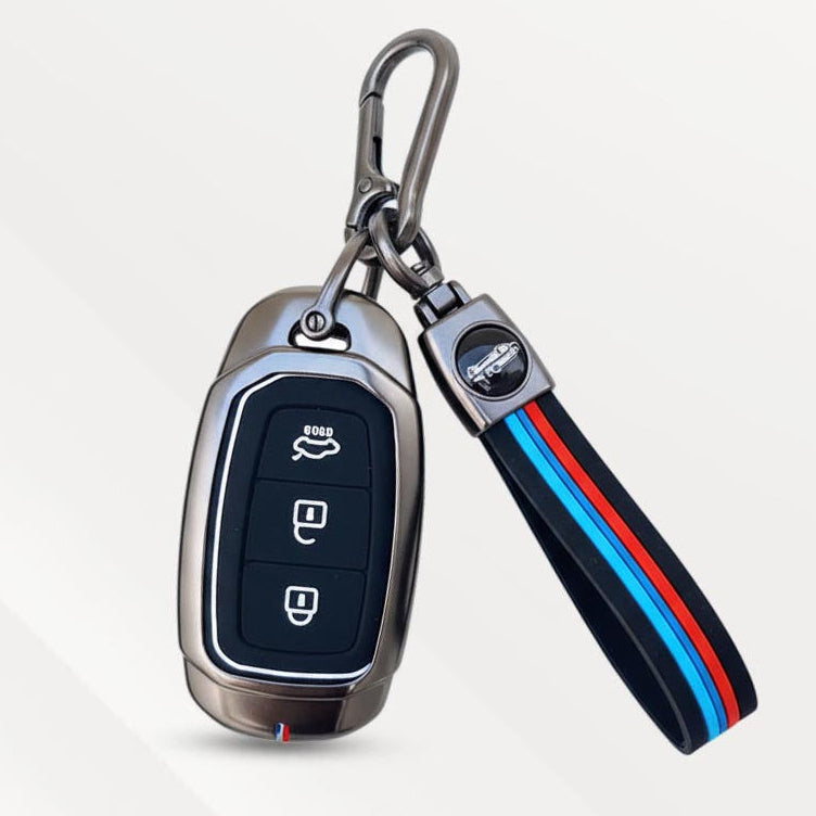Metal Silicone Key Cover (Belt) for Verna, i20 Asta | 3 Button Smart Key