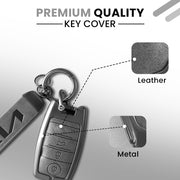 Metal Leather Car Key Cover Compatible With Seltos, Sonet, Carens | Push Start Key