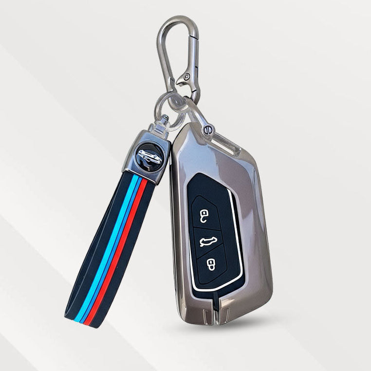 Metal Silicone Key Cover (Belt) for Volkswagen Virtus | Skoda Octiva | 3 Button Smart Key