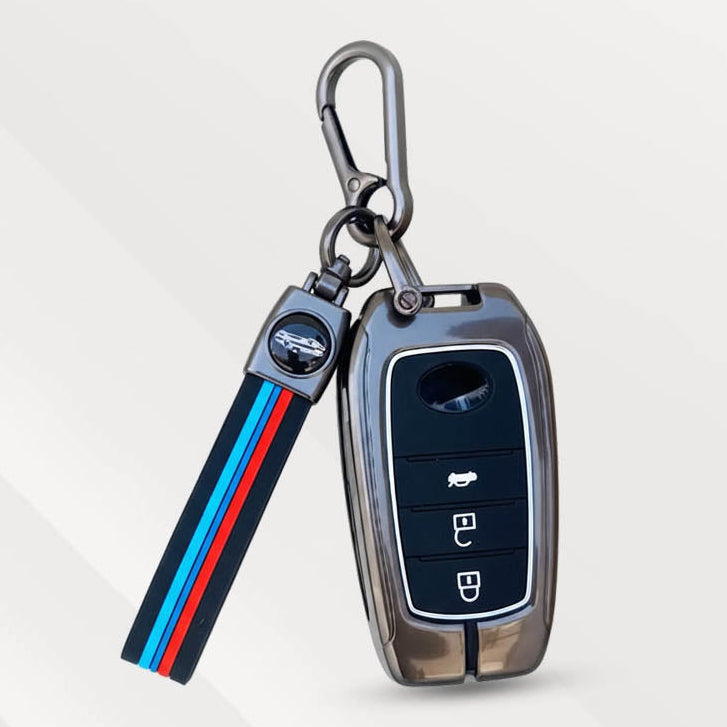Metal Silicone Key Cover (Belt) for Toyota Fortuner, Hilux, Innova Crysta, Legender, Innova HyCross, Land Cruiser | 3 Button Type M1 Push Start Smart Key