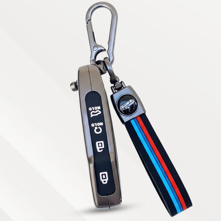 Metal Silicone Key Cover with Belt for Kia Seltos, Sonet 2023 | Push Start 4 Button Side Key