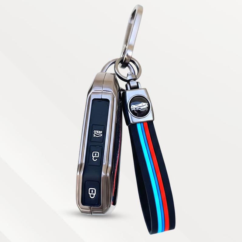 Metal Silicone Key Cover (Belt) for Kia Seltos HTE, Sonet HTE, Carens Premium, Prestige 3 Button Flip Key