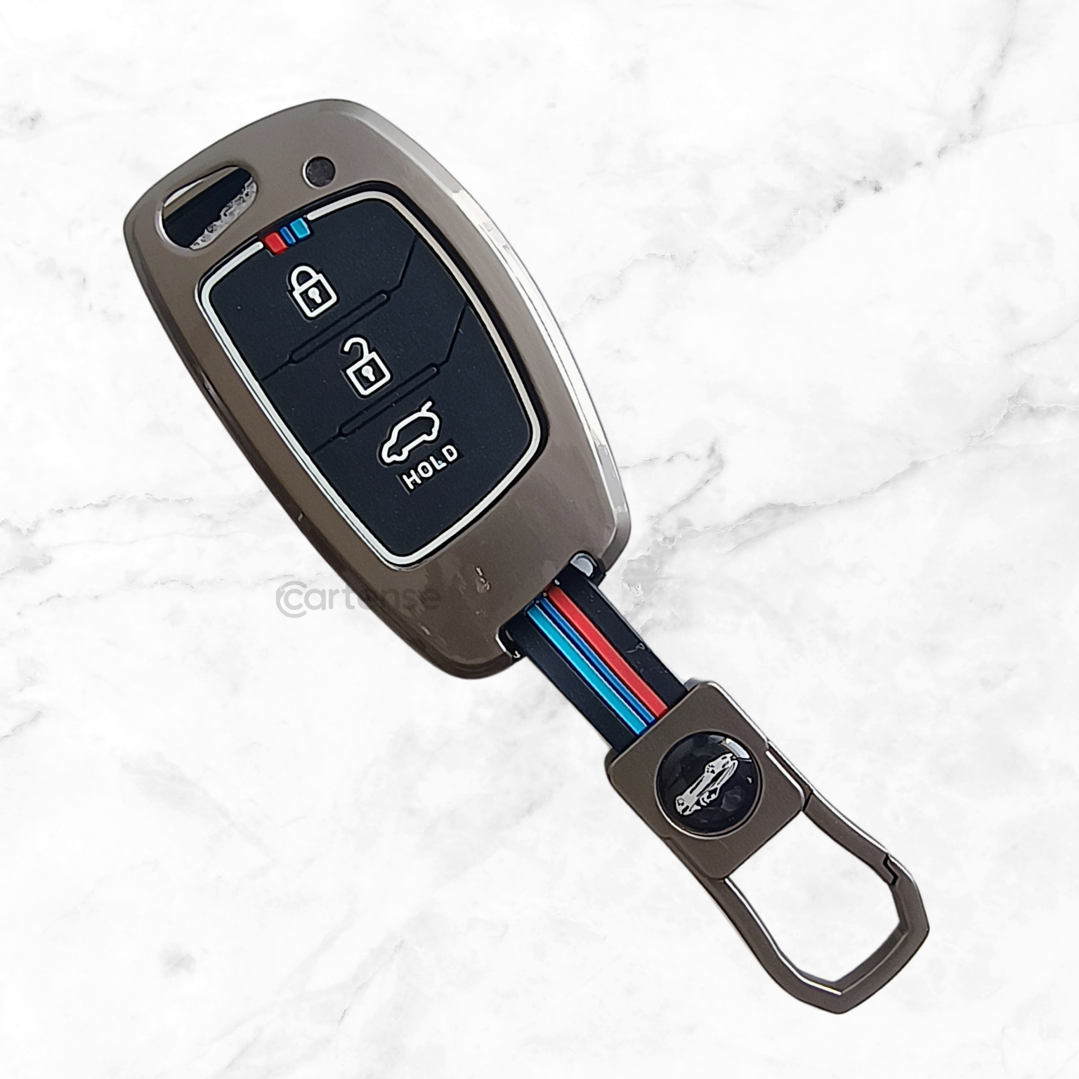 Metal Silicon Car Key Cover Compatible With Creta, Venue, Aura, i20,Grand i10 Nios, Xcent | 3 Button Flip Key
