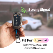 Metal Silicon Car Key Cover Compatible With Creta, Venue, Aura, i20,Grand i10 Nios, Xcent | 3 Button Flip Key