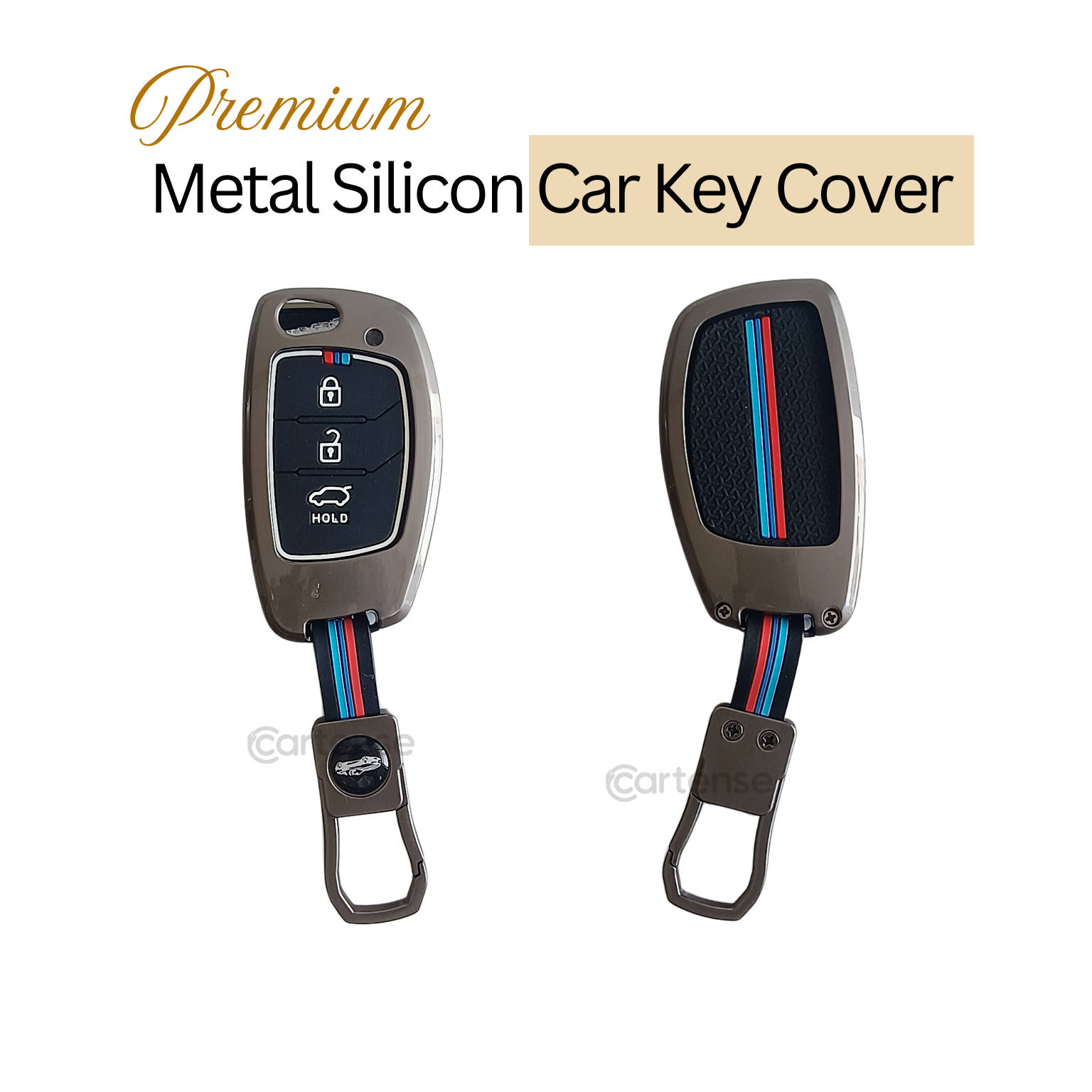 Metal Silicon Car Key Cover Compatible With Creta, Venue, Aura, i20,Grand i10 Nios, Xcent | 3 Button Flip Key