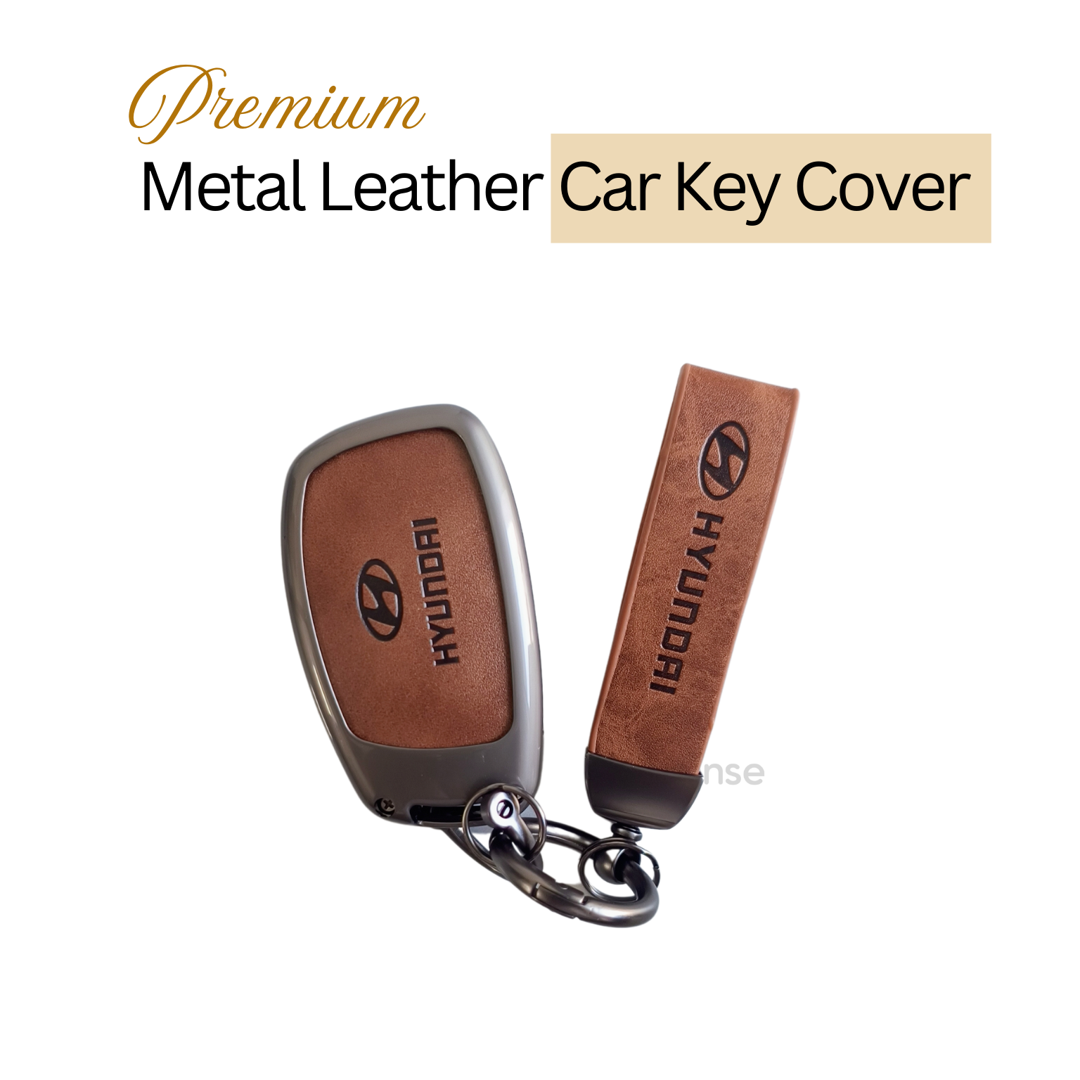 Metal Leather Car Key Cover Compatible With Creta, Venue, Aura, i20,Grand i10 Nios, Xcent | 3 Button Flip Key