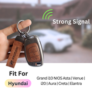 Metal Leather Car Key Cover Compatible With Creta, Venue, Aura, i20,Grand i10 Nios, Xcent | 3 Button Flip Key