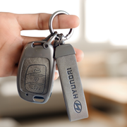 Metal Leather Car Key Cover Compatible With Creta, Venue, Aura, i20,Grand i10 Nios, Xcent | 3 Button Flip Key