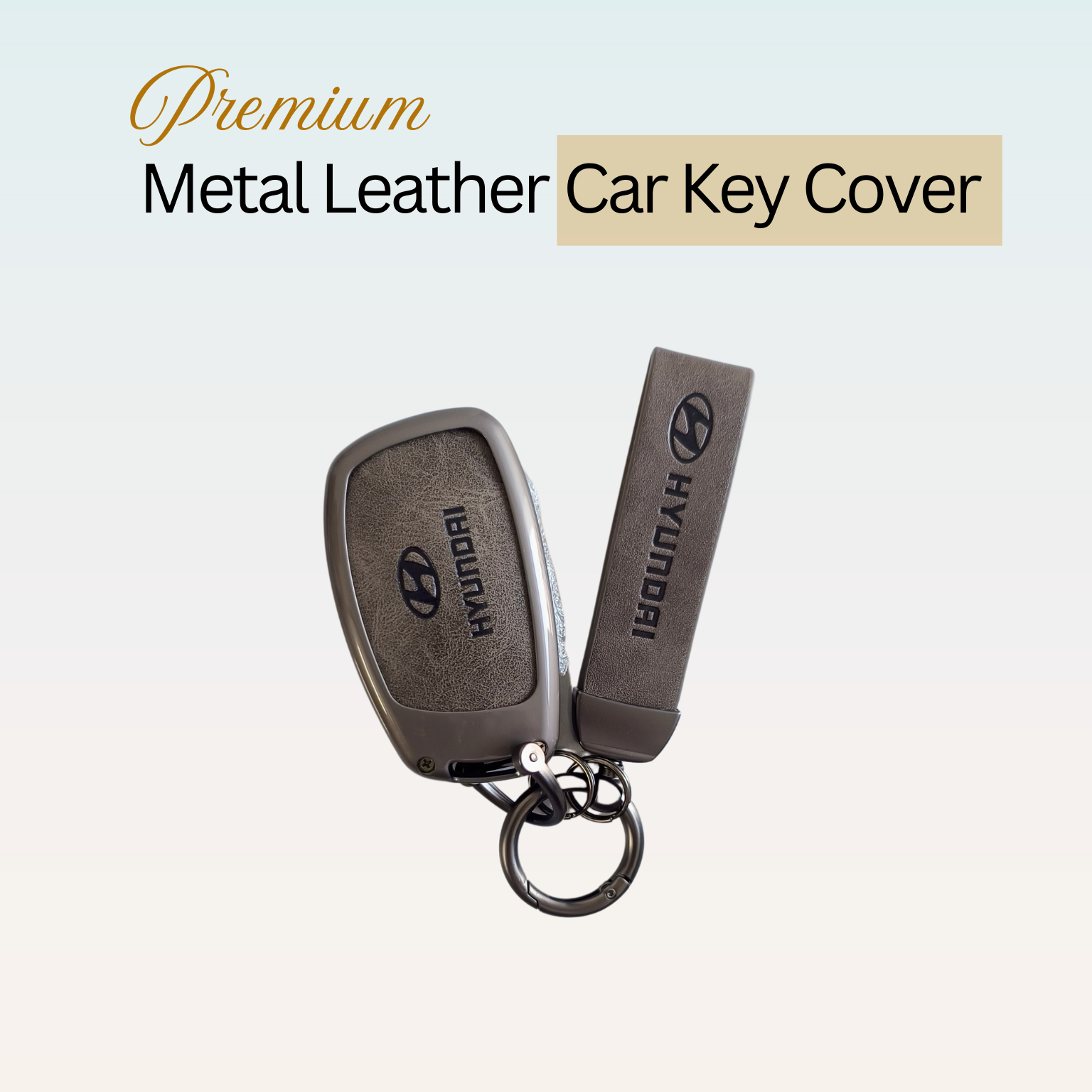 Metal Leather Car Key Cover Compatible With Creta, Venue, Aura, i20,Grand i10 Nios, Xcent | 3 Button Flip Key