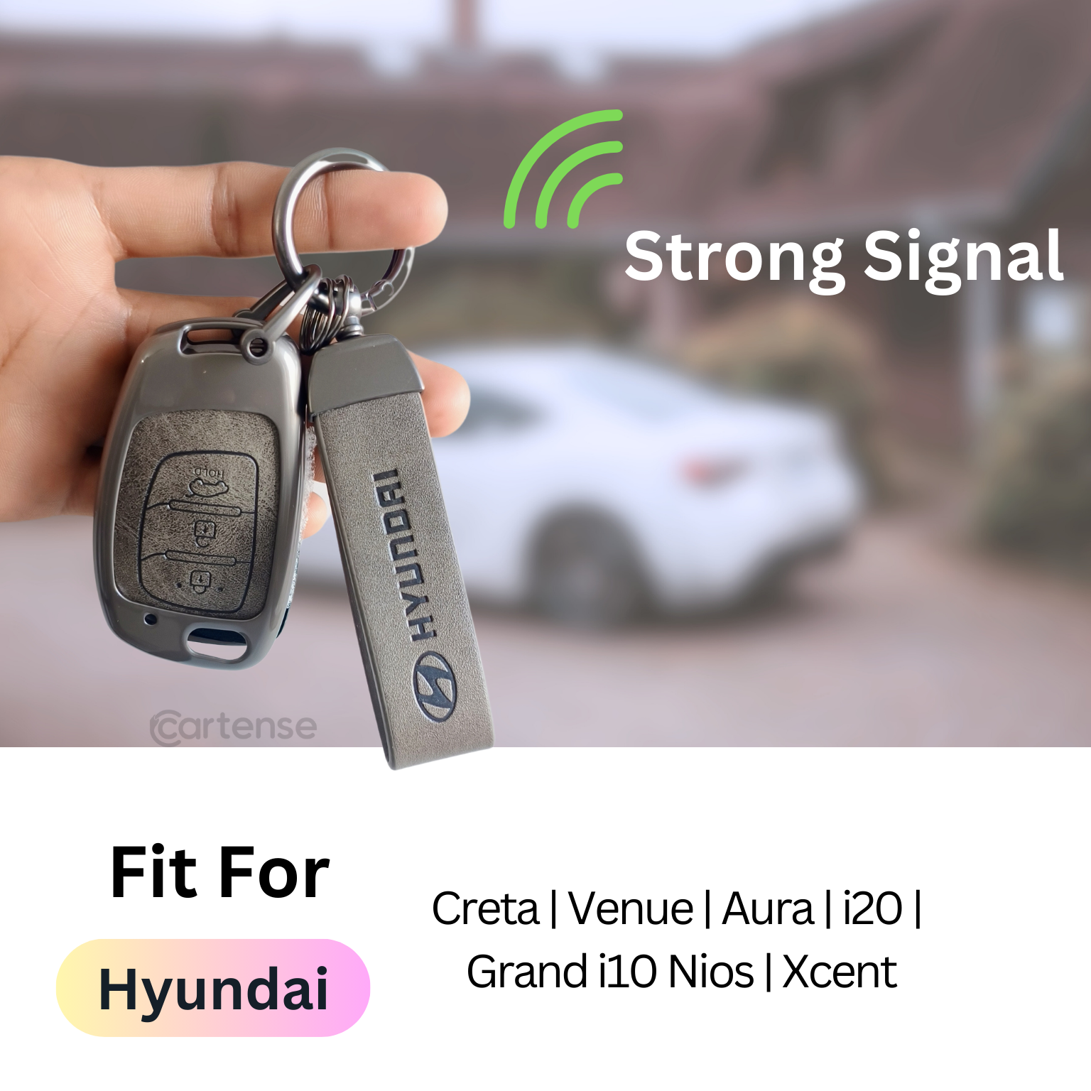 Metal Leather Car Key Cover Compatible With Creta, Venue, Aura, i20,Grand i10 Nios, Xcent | 3 Button Flip Key
