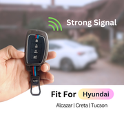 Metal Silicon Car Key Cover Compatible With Hyundai Alcazar, Creta, Tucson | 4 Button Smart Key