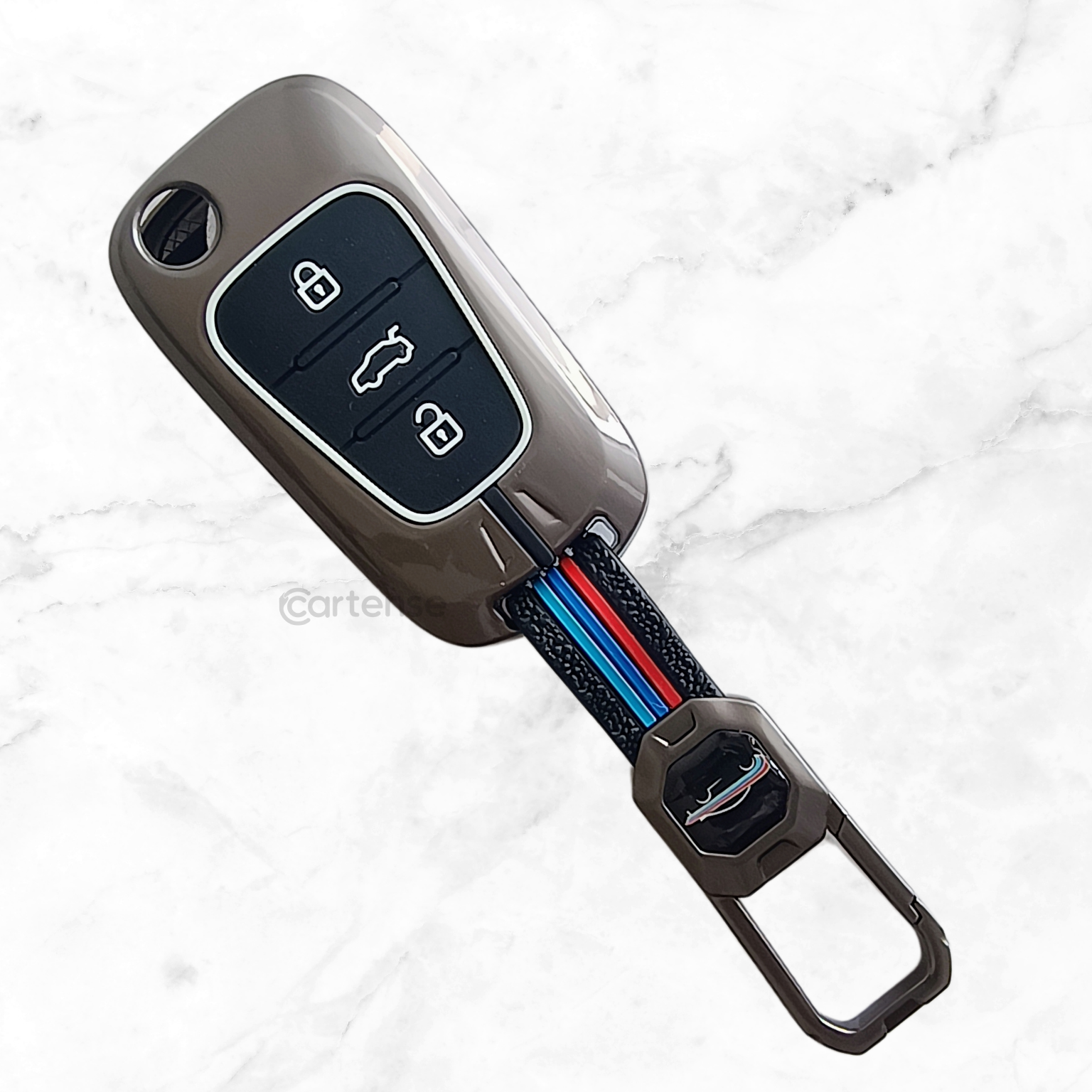 Metal Silicon Car Key Cover Compatible with Verna Fluidic, Old i10,Old i20 | 3 Button Flip Key