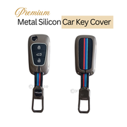 Metal Silicon Car Key Cover Compatible with Verna Fluidic, Old i10,Old i20 | 3 Button Flip Key