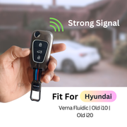 Metal Silicon Car Key Cover Compatible with Verna Fluidic, Old i10,Old i20 | 3 Button Flip Key