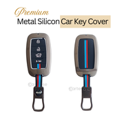Metal Silicon Car Key Cover Compatible With Kia Seltos, Sonet, Carens | Push Start Only Key