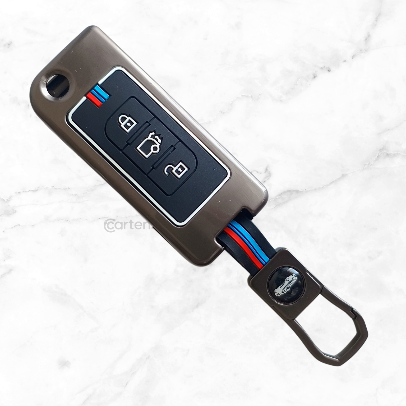 Metal Silicon Car Key Cover Compatible With Mahindra XUV 500 | 3 Button Flip Key