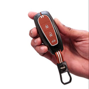 Metal Silicon Car Key Cover with Zinc Alloy For Suzuki Baleno, Ciaz, Vitara, Brezza, S Cross, Swift, Ignis, XL6, Fronx, Jimny, Grand Vitara - 3 Button Smart Key - 360° Shock-Proof Protection - (Biscuit Brown)