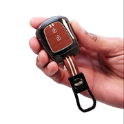 Metal Silicon Car Key Cover with Zinc Alloy For Hyundai Santro, Eon, i10 Grand - 2 Button Smart Key - 360° Shock-Proof Protection - (Biscuit Brown)