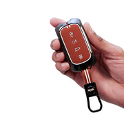 Metal Silicon Car Key Cover with Zinc Alloy For TATA Curvv - 4 Button smart key - 360° Shock-Proof Protection (Biscuit Brown)