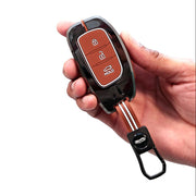 Metal Silicon Car Key Cover with Zinc Alloy For Grand i10 NIOS Asta, Venue, i20, Aura, Creta, Elantra - 3 Button Smart Key - 360° Shock-Proof Protection - (Biscuit Brown)